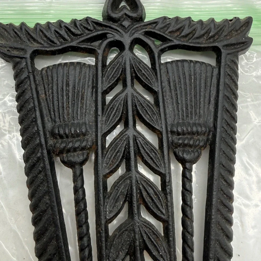 Vintage Cast Iron Trivet Made in Japan Tassel and Wheat Wall Decor Black